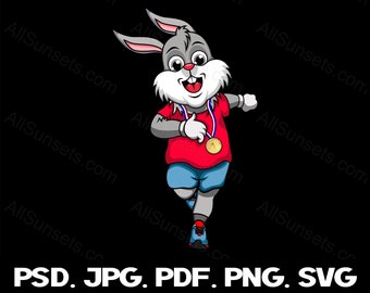 Bunny Rabbit Running svg png pdf psd jpg File Types 5k 10k Half Marathon Finishers Medal Racing Jogging Walking Cricut Commercial Clipart