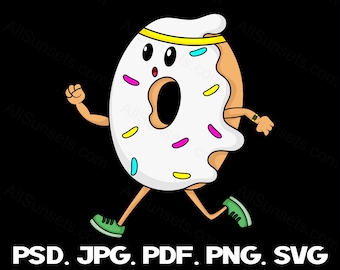 Frosted Donut Running Exercise Fitness svg png pdf psd jpg Files Clipart Getting Healthy Jogging 5K Headband Health Cricut Commercial Use