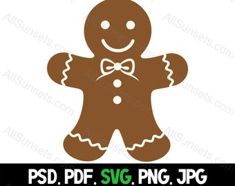 Adorable Gingerbread Man with Icing SVG PNG jpg pdf psd File Type Funny Christmas Food Character Xmas Commercial Use Print on Demand Clipart