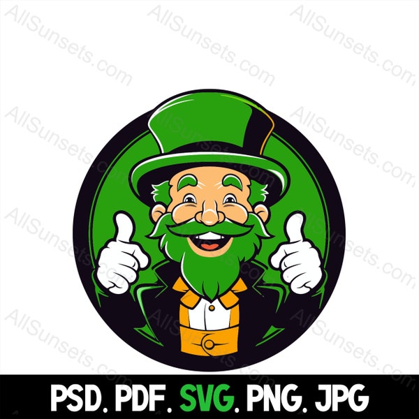 Leprechaun Thumbs Up St Paddy's Day Green Irish Orange svg png pdf psd jpg File Types St Patrick's Day Cute Clipart