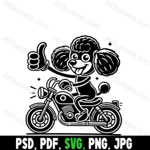 Caniche Perro Motocicleta Lindo Loco Pulgares Arriba Signo Silueta svg png jpg psd pdf Tipos de archivos vectoriales para impresión doméstica o comercial bajo demanda