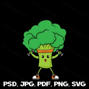 Brokkoli Übung Fitness svg png pdf psd jpg Dateitypen Clipart immer gesund heben Hanteln Stirnband Gesundheit Cricut kommerzielle Nutzung