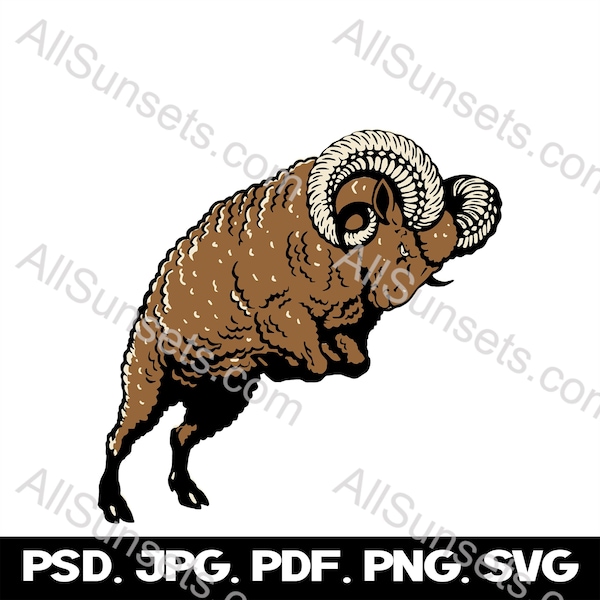 Bighorn Ram svg png pdf psd jpg File Types Mountain Sheep Animal Vector Graphics Print on Demand Commercial Use Clip Art