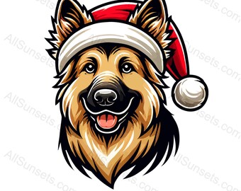 Pastore tedesco che indossa un berretto da Babbo Natale Svg Png Jpg Pdf e Psd File a strato singolo Natale Cane Festa Animale domestico Uso domestico o commerciale Stampa su richiesta