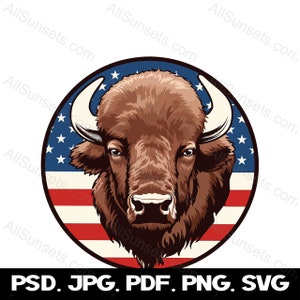 Amerikanischer Bison Büffel US Flagge Kreis svg png jpg pdf psd Dateien Vektorgrafiken Print-on-Demand Kommerziell-Use Clip Art Digital Download