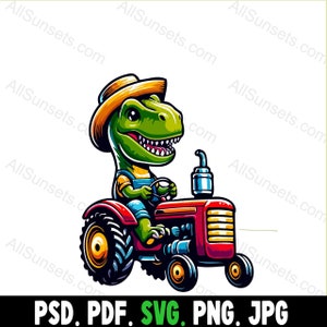 TRex reitet auf einem Rasenmäher, Bauernhut-Silhouette, SVG, PNG, PDF, Jpg, PSD, Dateitypen, langes Haar, Rinder, kommerzielle Nutzung, Print-on-Demand-Clipart