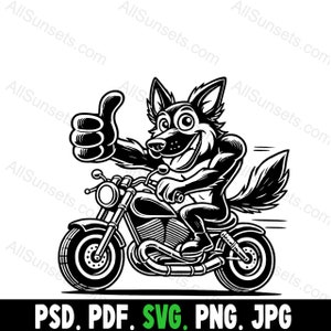 Silueta de signo de pulgar hacia arriba de motocicleta de pastor alemán lindo svg png jpg psd pdf Tipos de archivos vectoriales para impresión doméstica o comercial bajo demanda
