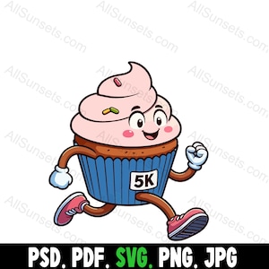 Frosted Cupcake Laufen Übung Fitness svg png pdf psd jpg Dateien Clipart Gesundes Jogging 5K Rosa Schokolade Gesundheit Cricut Kommerzielle Nutzung