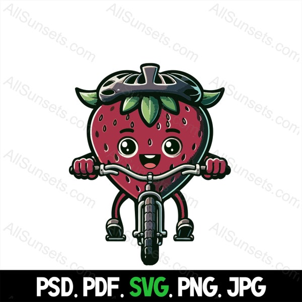 Strawberry Riding Bike Bicycle Helmet Exercise Fitness Fruit svg png pdf psd jpg Files Clipart Healthy Workout Health Cricut Commercial Use