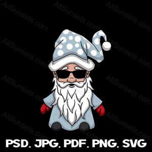 Wichtel Elfe Sonnenbrille Blau svg png jpg pdf psd Dateien Vintage Weihnachtshut Weihnachtsmann Clipart Weihnachten Kommerzieller Druck auf Anfrage Grafik