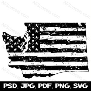 Washington American EUA Bandeira Grunge Fundo svg png jpg pdf psd Tipo de arquivo angustiado Vintage EUA Patriótico Uso comercial Gráfico Clipart