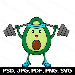 Avocado Weightlifting Exercise Fitness Vegetable Fruit svg png pdf psd jpg Files Clipart Healthy Gym Workout Health Cricut Commercial Use