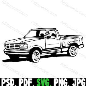 Pick-up truck stepside SVG jaren 1990 90's vierkante carrosserie voertuig vector grafische clipart png psd jpg pdf-bestandstype afdrukken op aanvraag commercieel gebruik