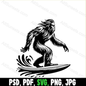 Bignut Surfen Surfbrett Silhouette svg png pdf jpg psd Dateitypen Sasquatch für den privaten oder kommerziellen Gebrauch Print on Demand Grafik