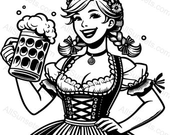 Oktoberfest Beer Maiden Clipart Svg, Png, Jpg, Pdf, Psd File Types German, Dirndl, Beer Stein, Bavarian Festival, POD Commercial Use Graphic