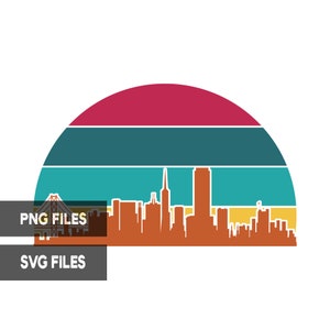 San Francisco California Retro Sunset PNG SVG Cut File Clipart Cityscape Commercial License Print on Demand Graphic