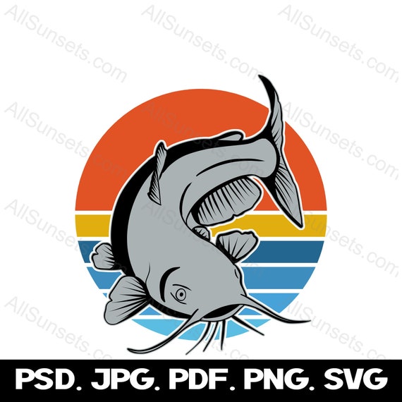 Catfish Fishing Retro Sunset Svg Png Jpg Psd Pdf File Types Commercial Use  Print on Demand Clipart Fisherman -  Canada