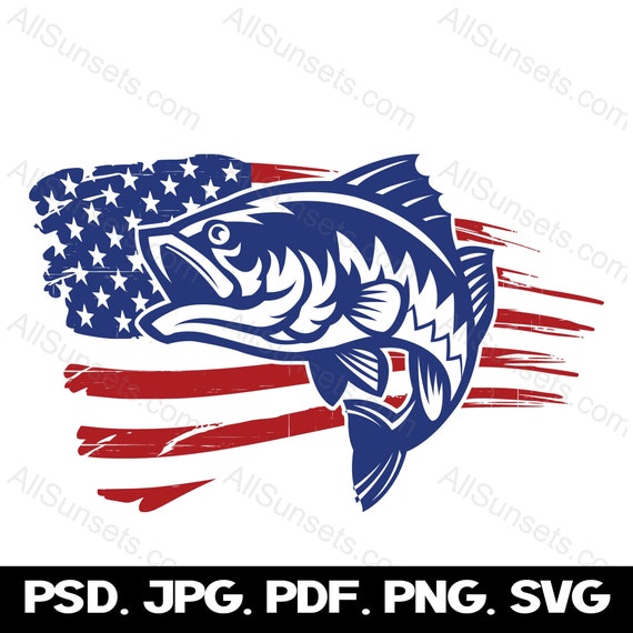 Bass Fishing American Flag Svg Png Psd Pdf Jpg File Types