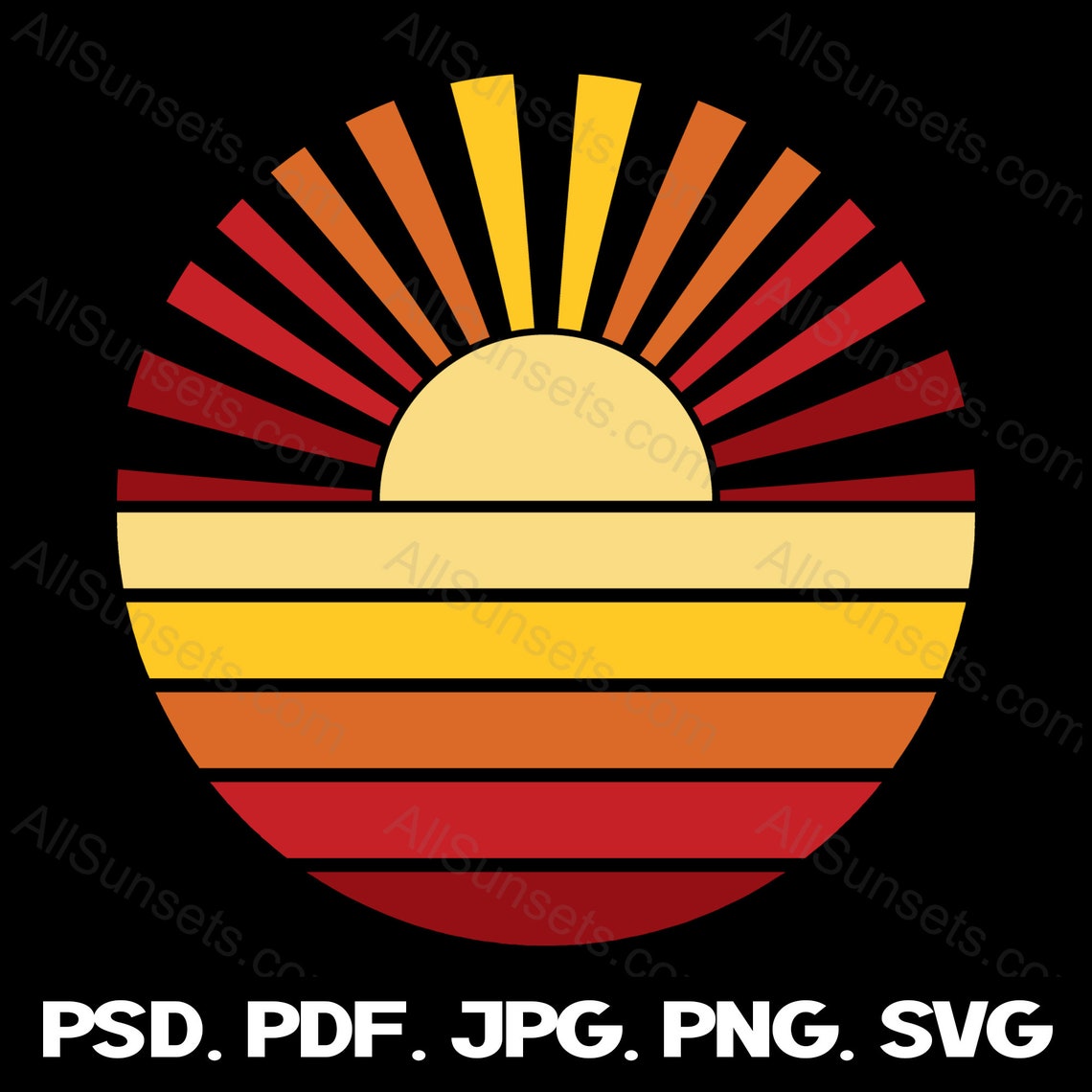 Svg File Sun Rays Retro Sun Rays Full Circle Sunset Svg Png Jpg Psd Pdf File Types ...