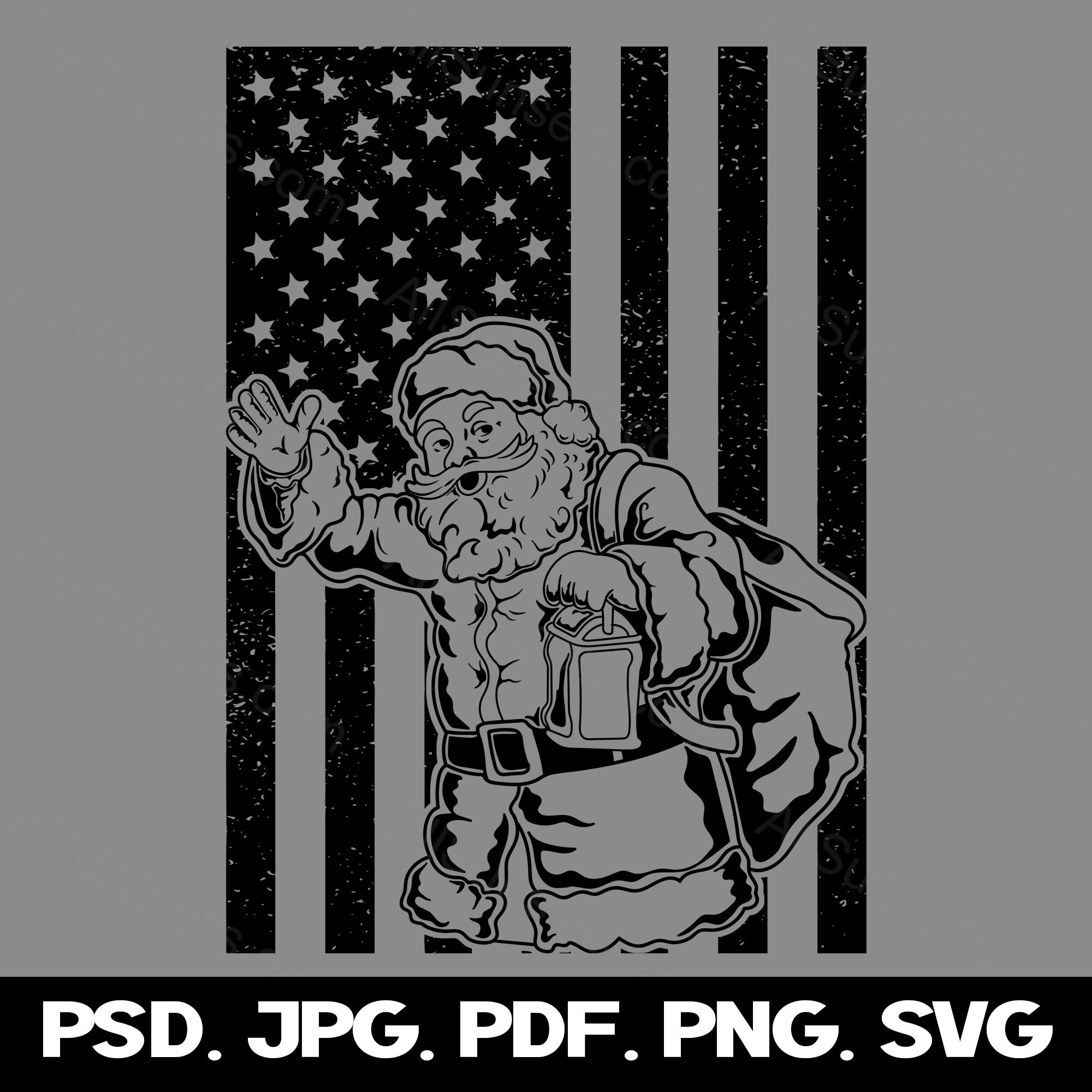 【直筆サイン★レア】SANTAセット Santa American Flag Svg Png Jpg Pdf Psd File Types Waving
