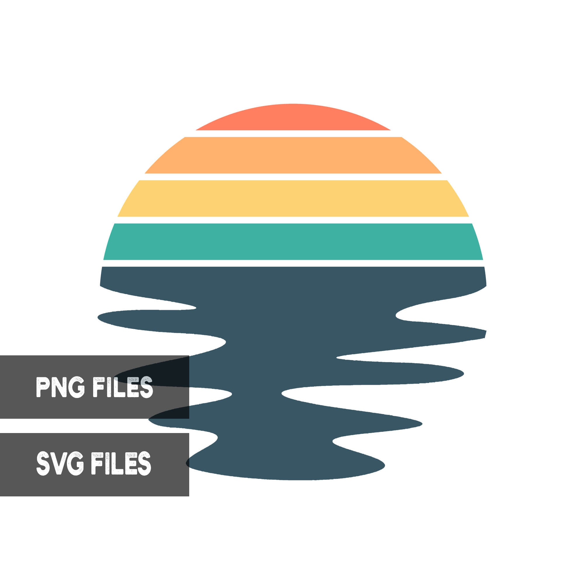 Retro Vintage Sunset PNG SVG Cut Files Clipart Wave 5 Color | Etsy