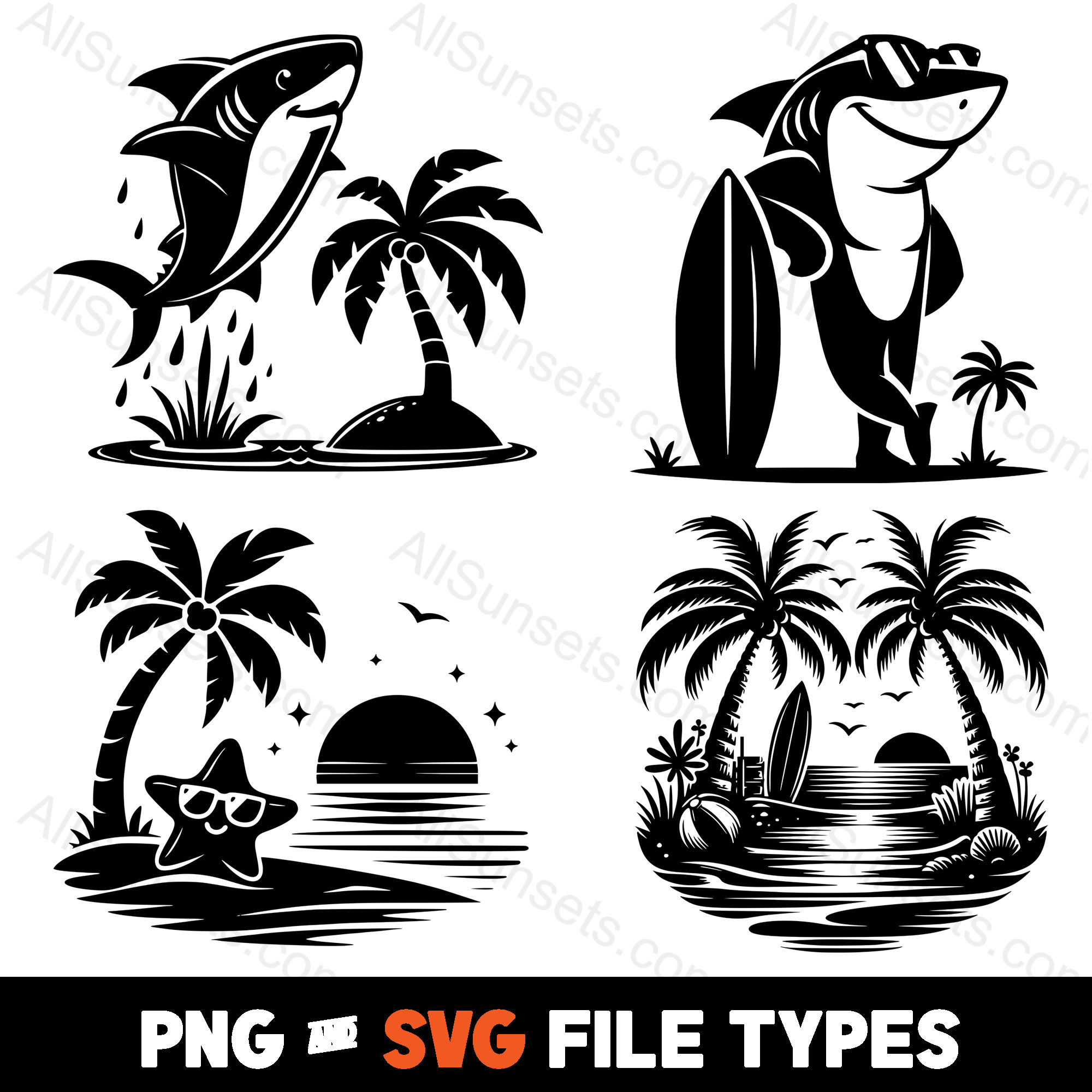 Beach Palm Tree Island Scene 33 Pack SVG & PNG File Types Vector ...
