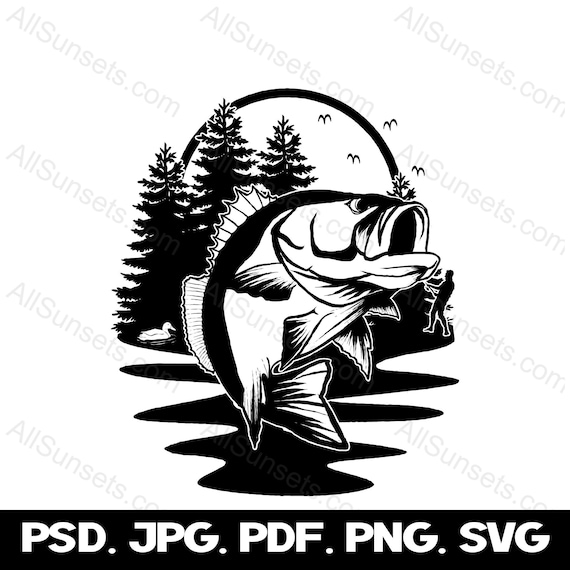 Bass Fishing Lake Forest Scene PNG SVG Vector File Format Fisherman  Graphics Print on Demand Commercial Use Clip Art -  Canada