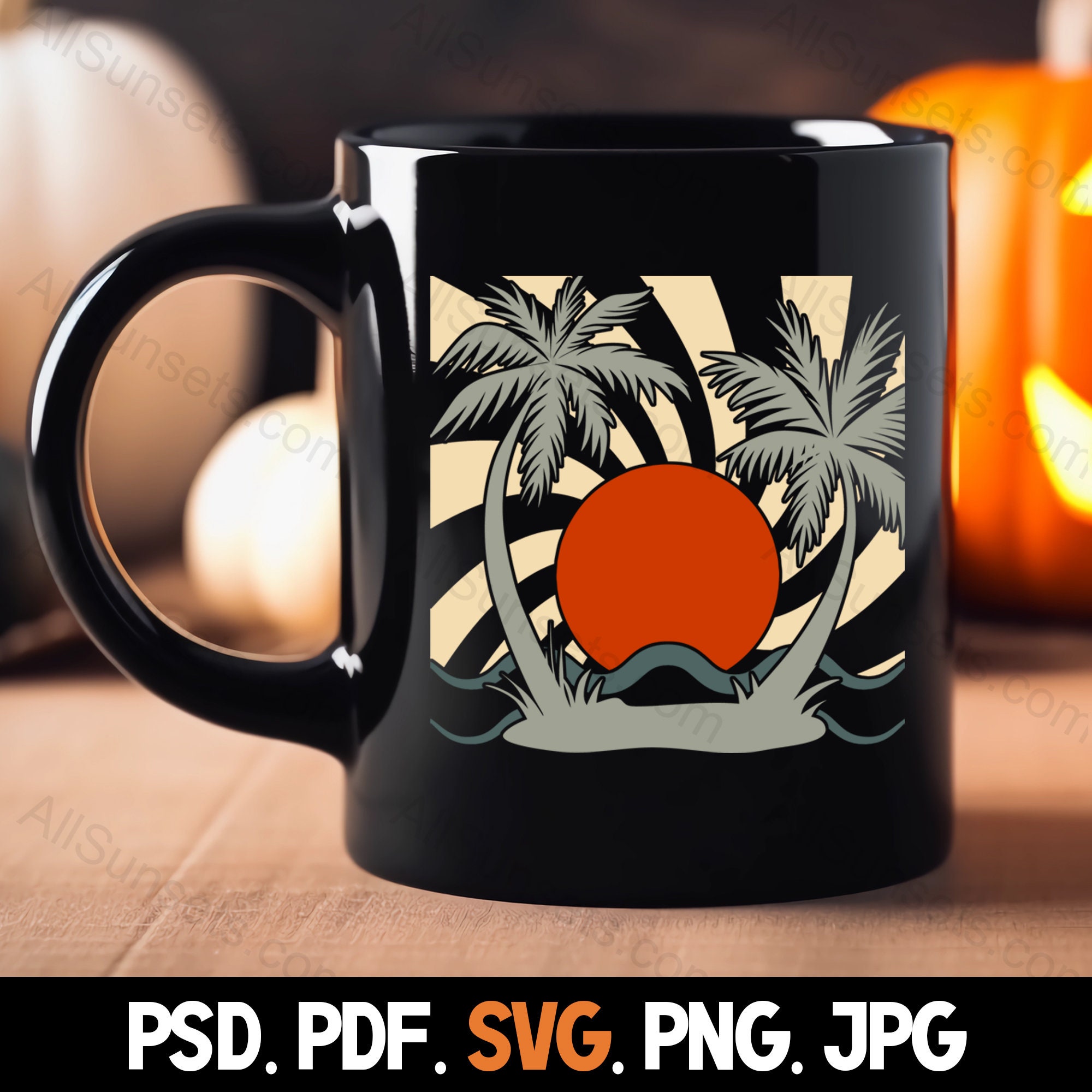 Palm Trees Retro Sunset Svg Png Jpg Pdf Psd File Types Ocean Waves ...