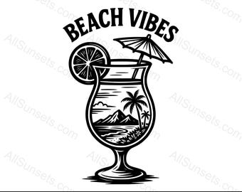 Silhouette di cocktail con atmosfera da spiaggia, file SVG, PNG, Jpg, PSD e PDF, vettoriali, estivi, per uso domestico o commerciale con stampa su richiesta.