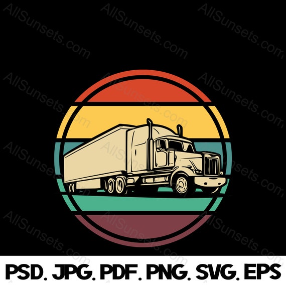 Semi Truck Trailer Retro Sunset with Border PNG 18 Wheeler Vector Graphics  Clipart png psd jpg eps svg pdf File Types