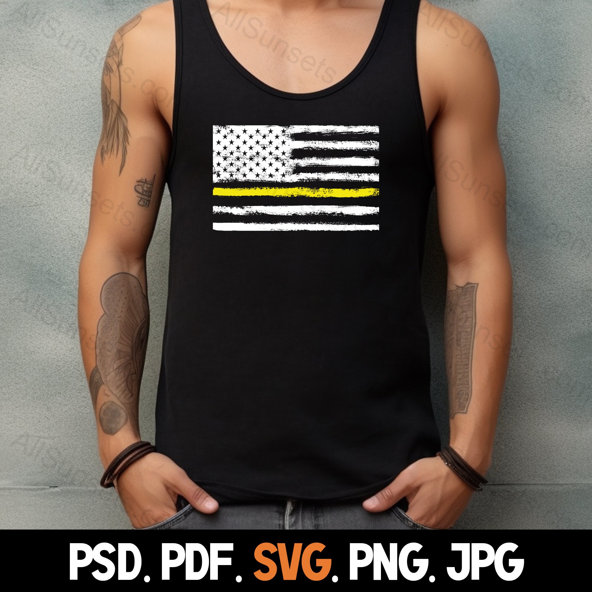 American Flag Yellow Line Svg Png Jpg Pdf Psd File Types Security