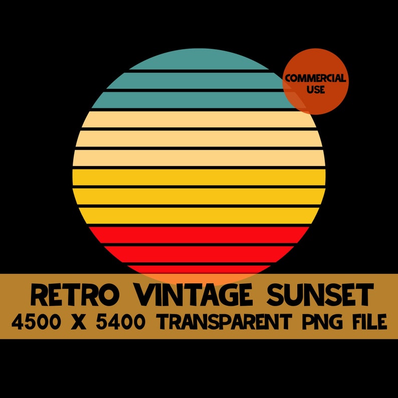 Download Retro Vintage Sunset PNG Clip Art Sun 4 Color Palette Instant | Etsy