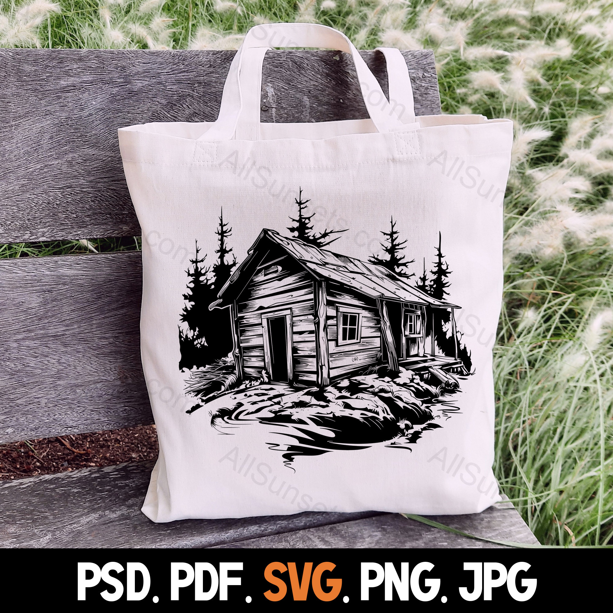 Rustic Cabin in Forest Silhouette Svg Png Jpg Psd Pdf File Types Old ...
