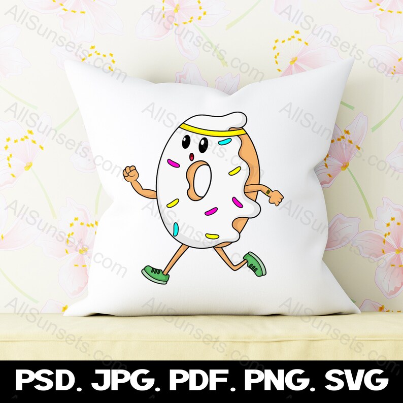 Frosted Donut Running Exercise Fitness svg png pdf psd jpg Files Clipart Getting Healthy Jogging 5K Headband Health Cricut Commercial Use