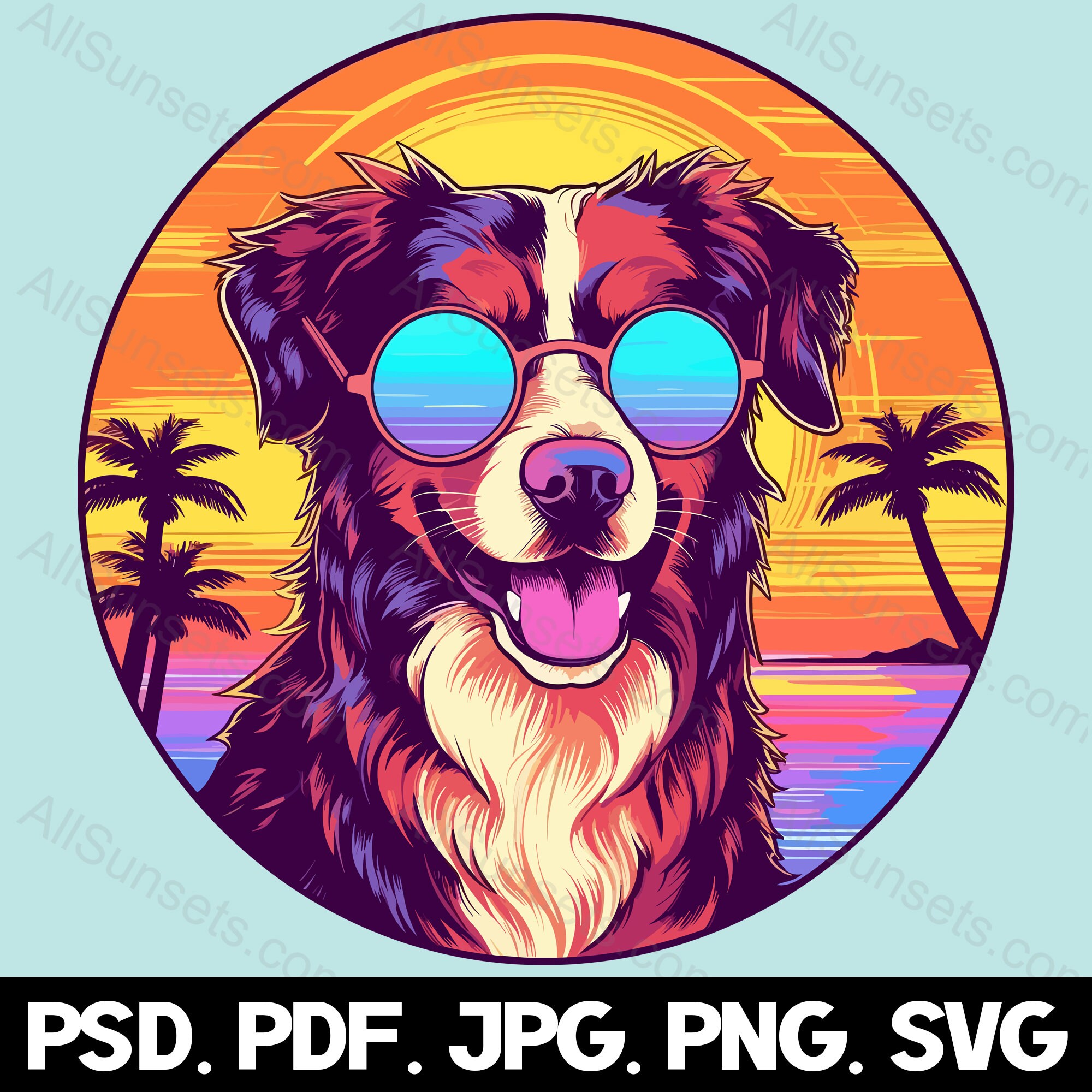 Australian Shepherd at the Beach Sunset Circle Svg Png Jpg Pdf Psd File  Types Dog Wearing Sunglasses Clipart Commercial Use Print on Demand -   Canada