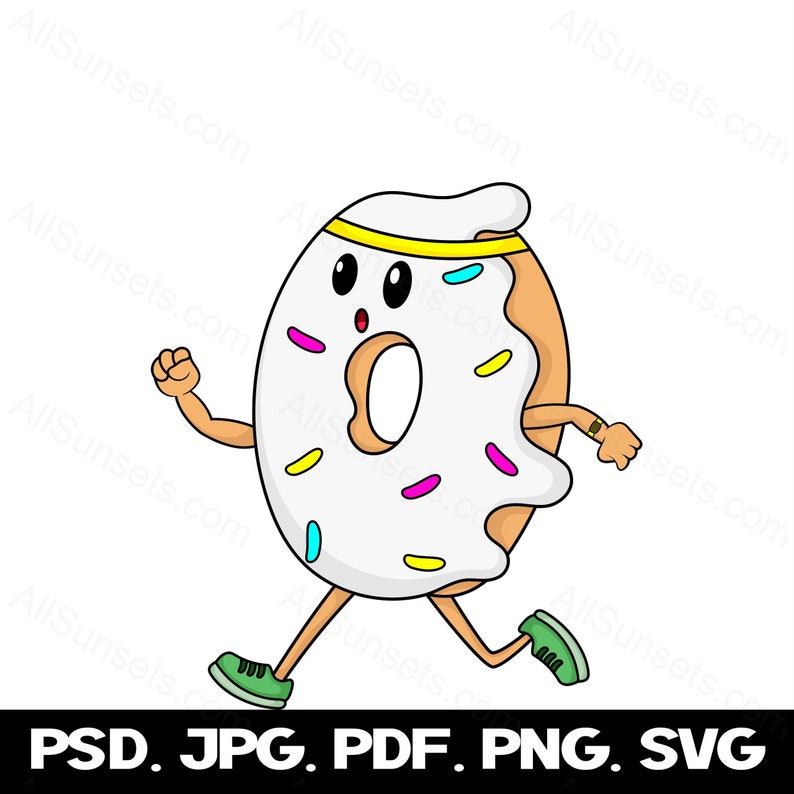 Frosted Donut Running Exercise Fitness svg png pdf psd jpg Files Clipart Getting Healthy Jogging 5K Headband Health Cricut Commercial Use