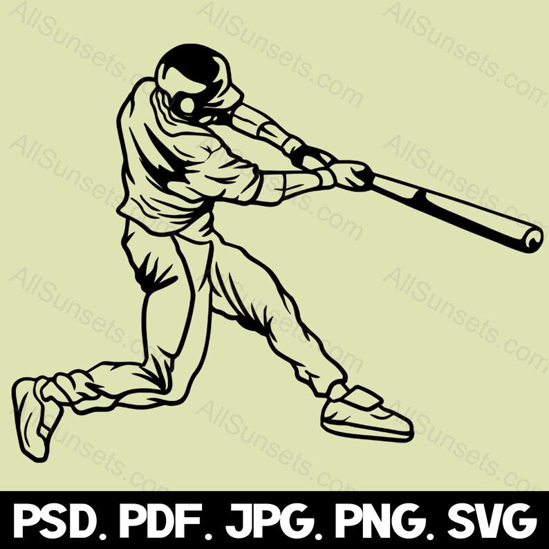 Baseball Player svg png jpg pdf psd File Types Male Batter Vector Silhouette Commercial Use Print On Demand Graphic Clipart