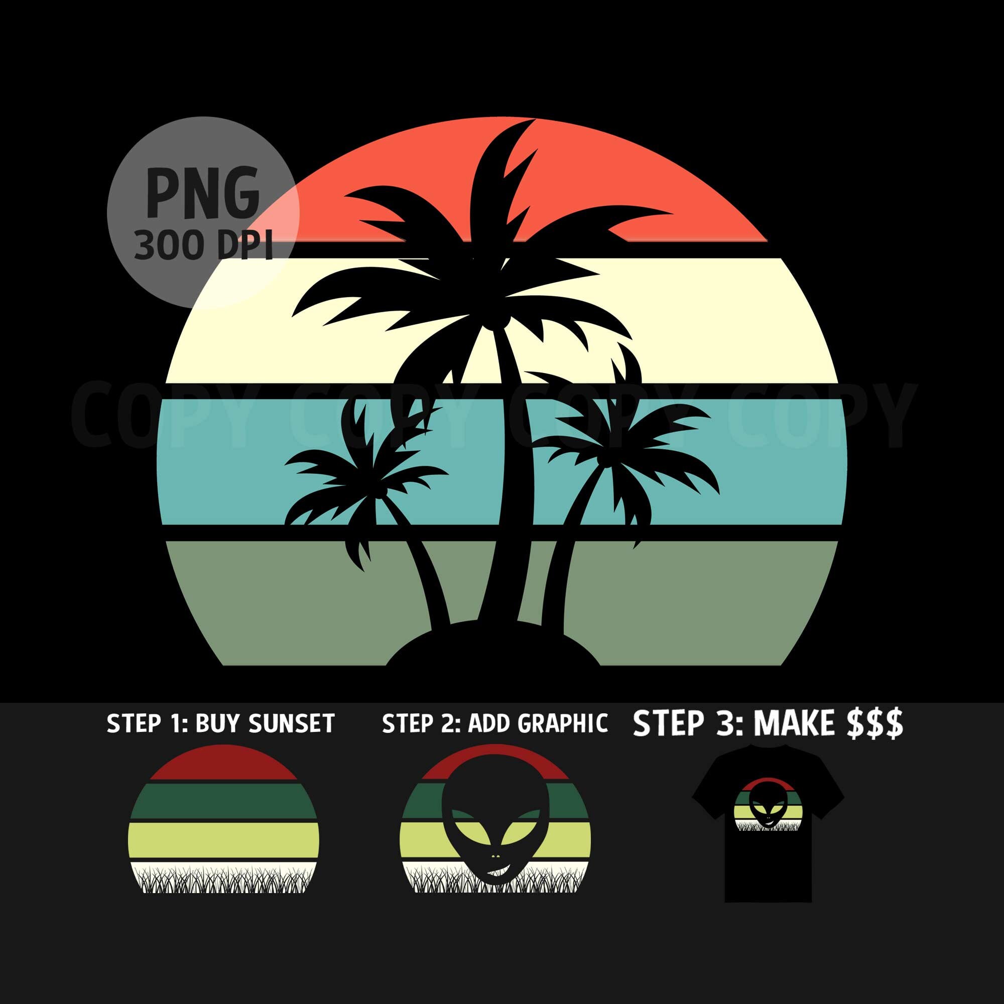 Download Beach Palm Tree Retro Vintage Sunset Png Sunrise Background Etsy