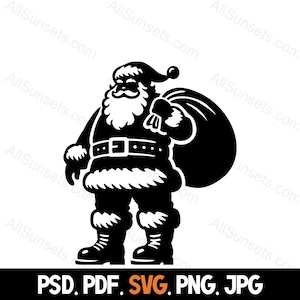 Sylwetka Świętego Mikołaja SVG png psd jpg pdf Typy plików Worek na prezenty świąteczne Wektor Dom lub komercyjne zastosowanie do druku na żądanie