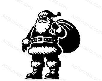Tipi di file Silhouette di Babbo Natale SVG png psd jpg pdf Sacchetto regalo di Natale Vettore Uso domestico o commerciale per la stampa su richiesta