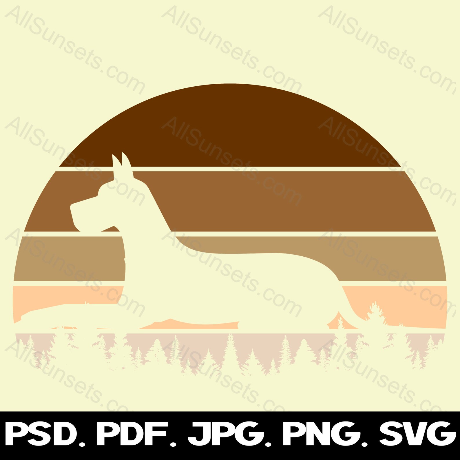 Dog Retro Vintage Sunset Svg Png Jpg Pdf Psd File Types Clipart Brown ...