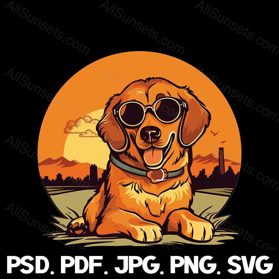 Puppy Sunglasses Retro Sunset Svg Png Jpg Pdf Psd File Types Dog Round ...