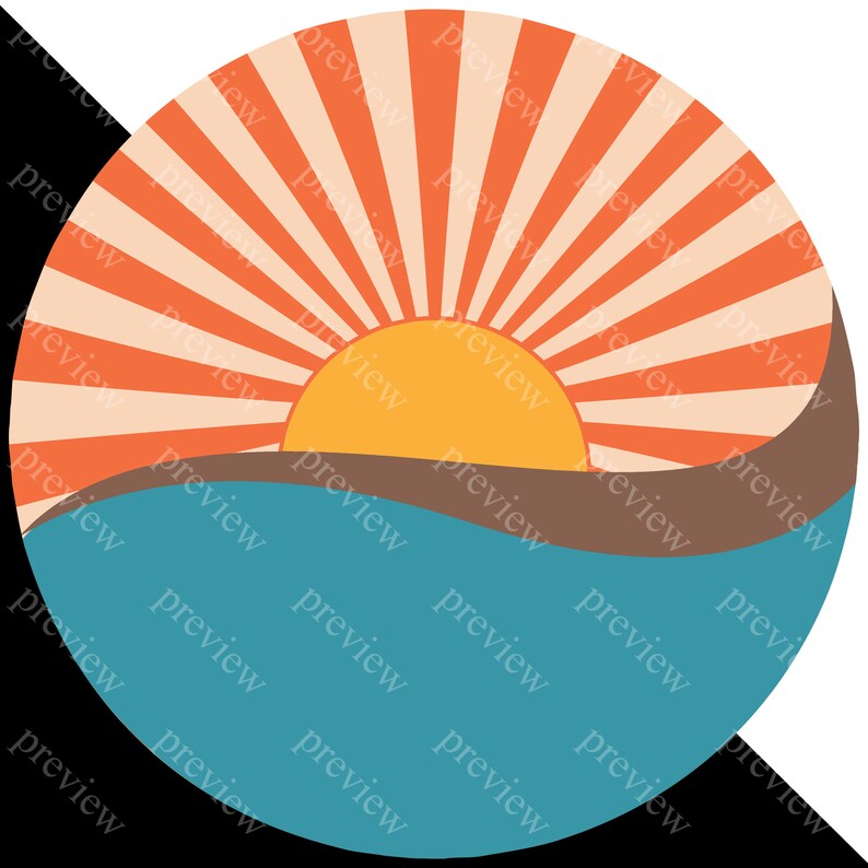 Retro Vintage Sunset Ocean Waves Sun Rays Svg Png Jpg Psd Pdf - Etsy