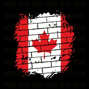 Canada Flag Brick Wall Clipart Canadian Canadien Commercial Use License for Print on Demand POD Maple Leaf Design