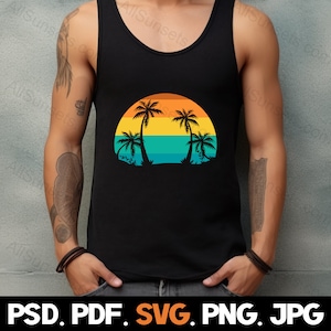 Retro Vintage Sunset PNG and SVG Cut File Beach Palm Trees - Etsy