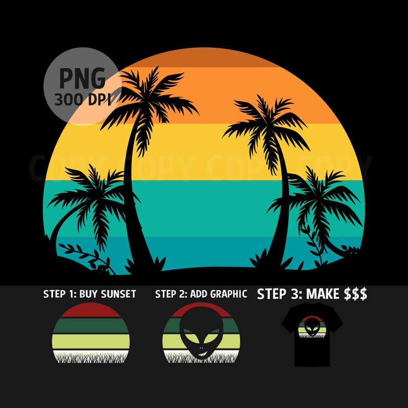 Download Retro Vintage Sunset PNG Beach Palm Trees Orange Yellow ...