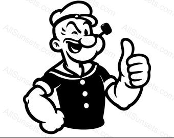 Silhouette di Braccio di Ferro che fa il segno del pollice in su in formato SVG, PNG, Jpg, PDF e PSD / Clipart di cartoni animati divertenti per uso domestico o commerciale e per la stampa su richiesta