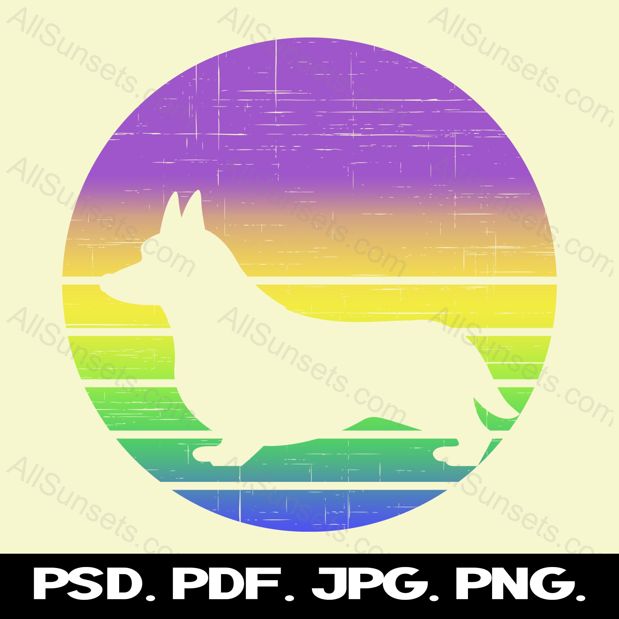 Corgi Dog Retro Vintage Sunset PNG and SVG Cut File Clipart Commercial ...