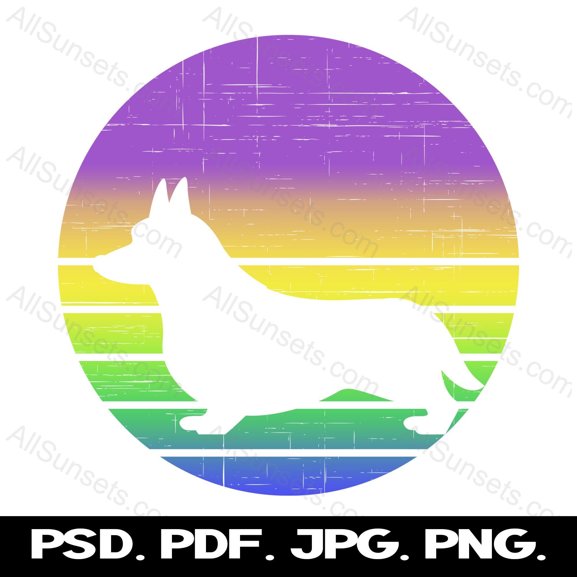 Corgi Dog Retro Vintage Sunset PNG and SVG Cut File Clipart Commercial ...