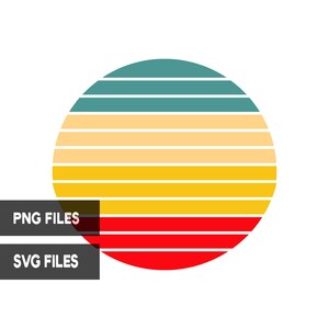 Retro Vintage Sunset png svg jpg psd pdf File Types Clipart Sun 4 Color Palette Commercial License Print on Demand Graphics